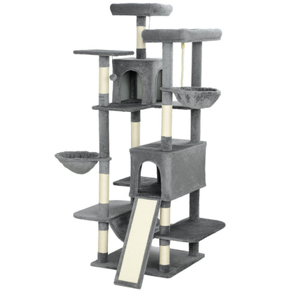69" Cat Tree, Multi-Level Cat Tower with 2 Condos and 3 Hammocks
