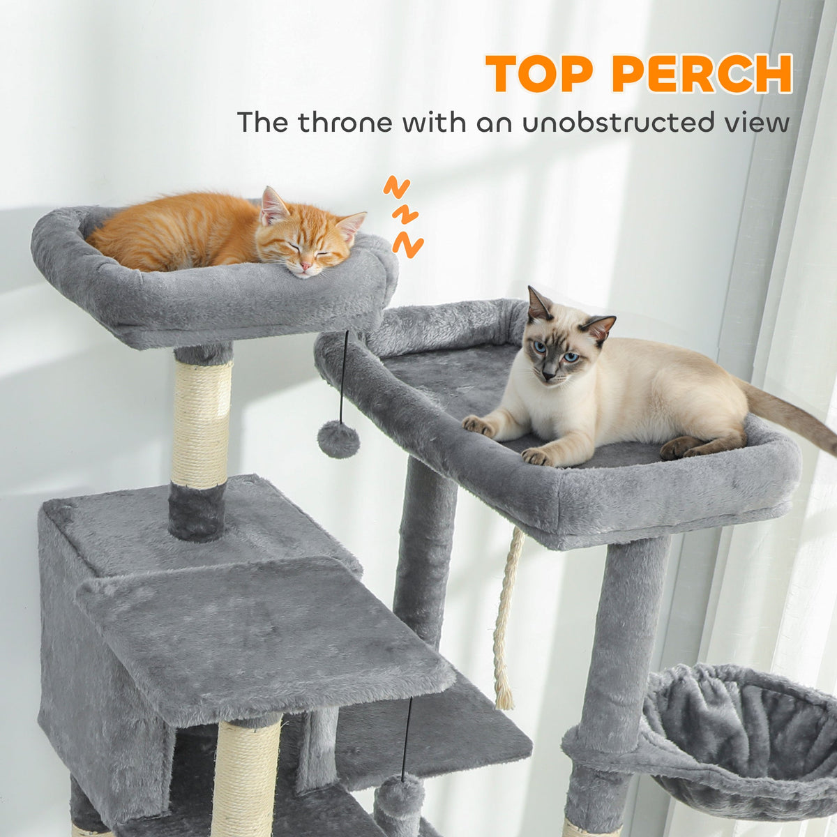 69" Cat Tree, Multi-Level Cat Tower with 2 Condos and 3 Hammocks