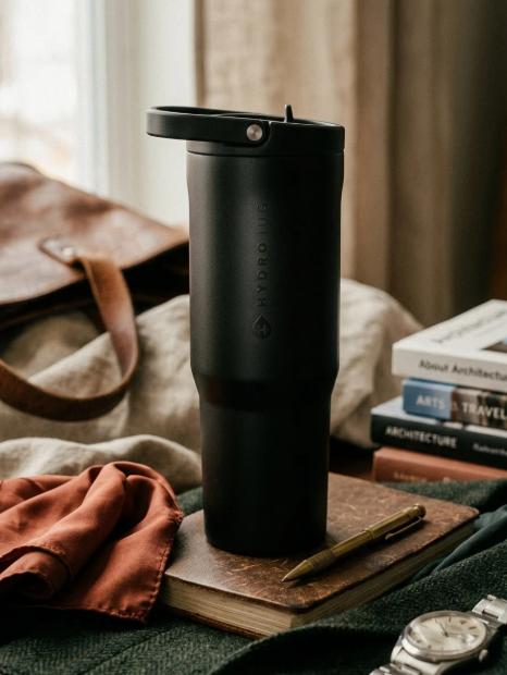 HydroJug 32oz black insulated tumbler with handle