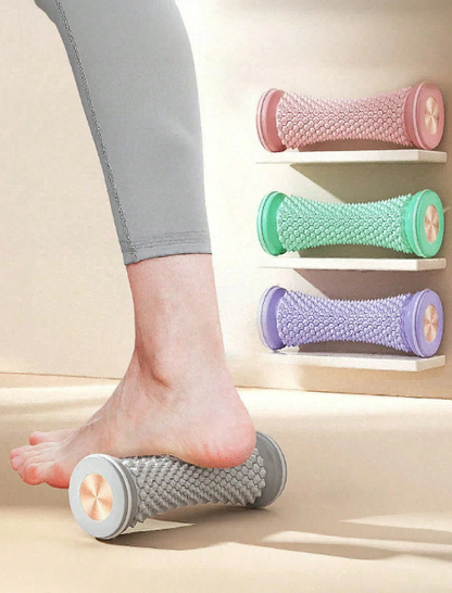 Plantar foot massage roller in use