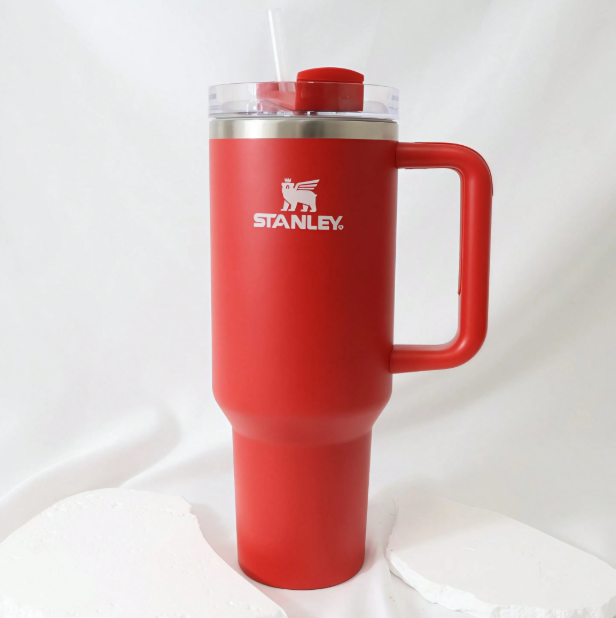 Stanley 40oz matte bright red insulated tumbler with handle and straw lid