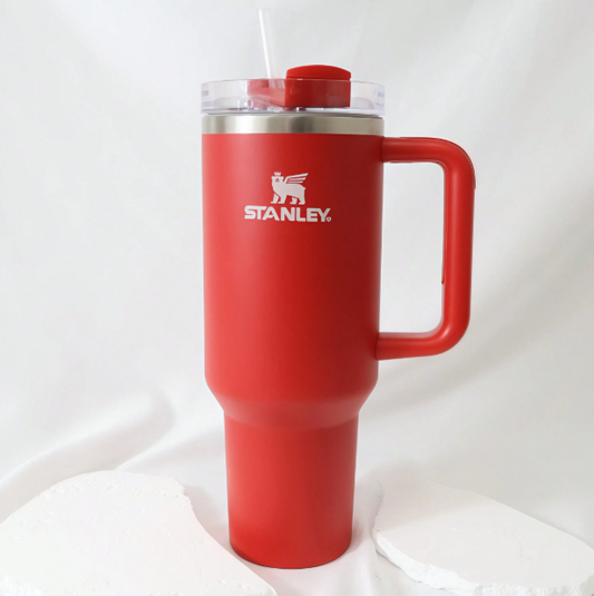 Stanley 40oz matte bright red insulated tumbler with handle and straw lid
