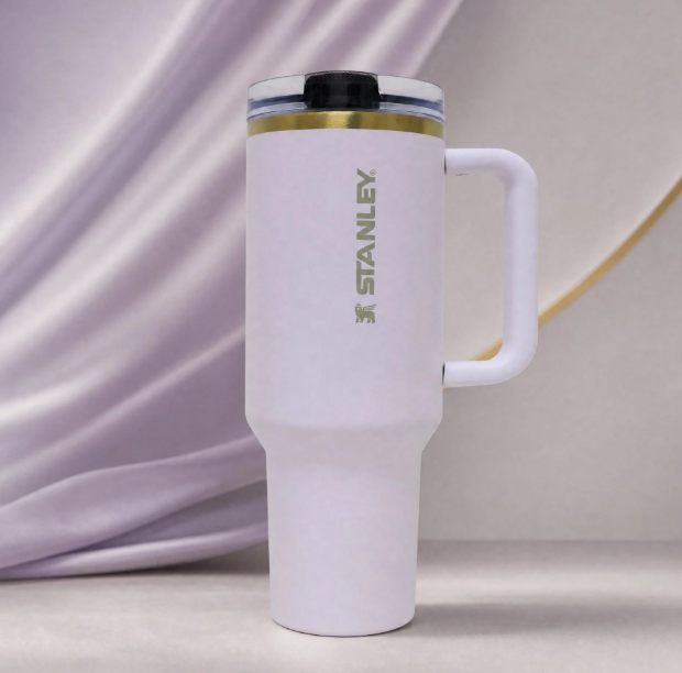 Stanley matte white 40oz insulated tumbler with handle and straw