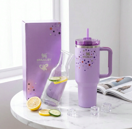 Stanley 40oz purple star pattern tumbler with gift box