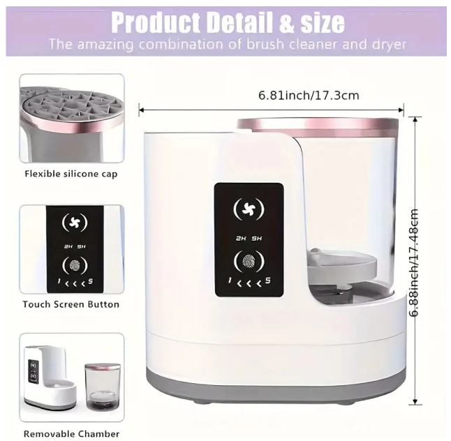 Makeup brush cleaner and dryer product details and size