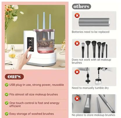 Electric makeup brush cleaner features and storage